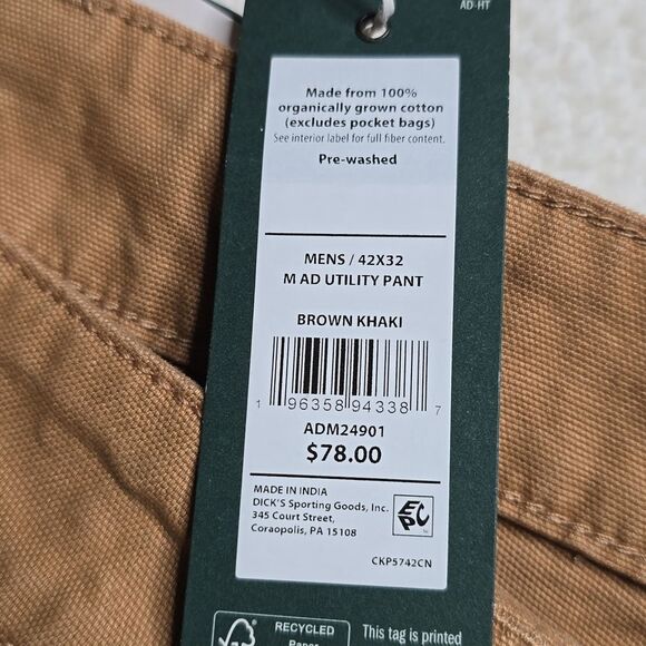 1331 NWT Alpine Design Men's Utility Pant Brown Khaki 42x32 - Picture 6 of 8